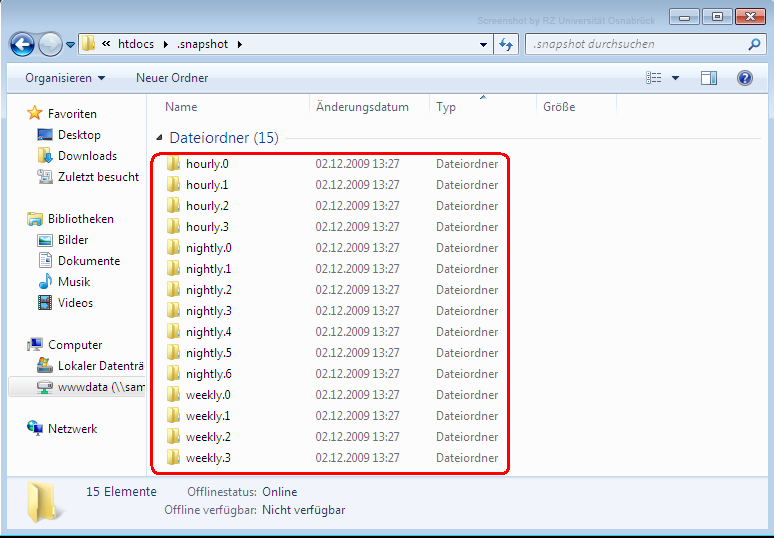 Wiederherstellen von Dateien aus einem Snapshot unter Windows 7